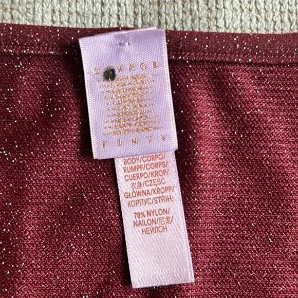 NEW Savage X Fenty purple burgundy sparkle keyhole tie front crop top, 1X - Picture 9 of 10